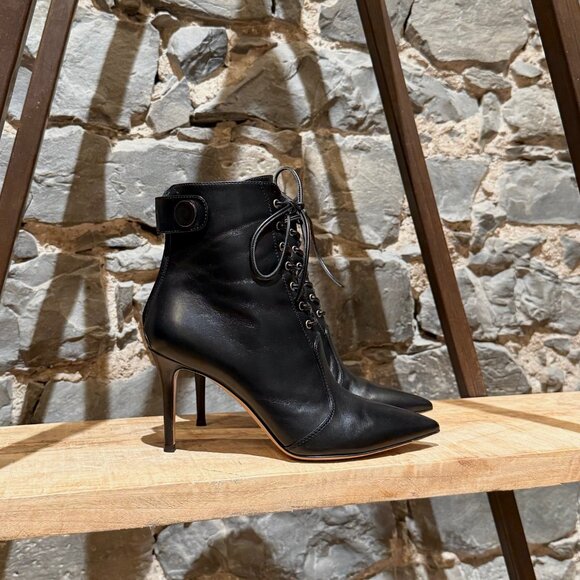 Gianvito Rossi Black Leather Lace-up Heeled Booties - Picture 1 of 13